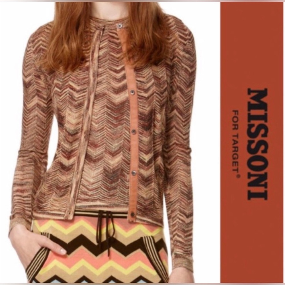 Missoni for Target Cardigan Sweater Chevron Brown Tan Gold Women’s Large
